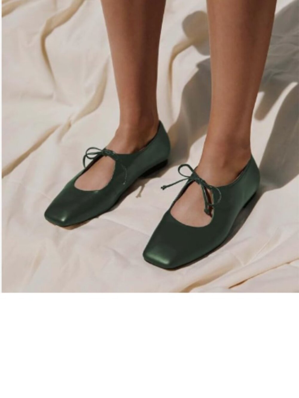 Pazzion Green Cute Bowtie Closed Square Toe Mary Jane Flats Slip On Cutout Flat